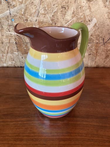 Striped Multicolor Ceramic Pitcher - Thumbnail 3