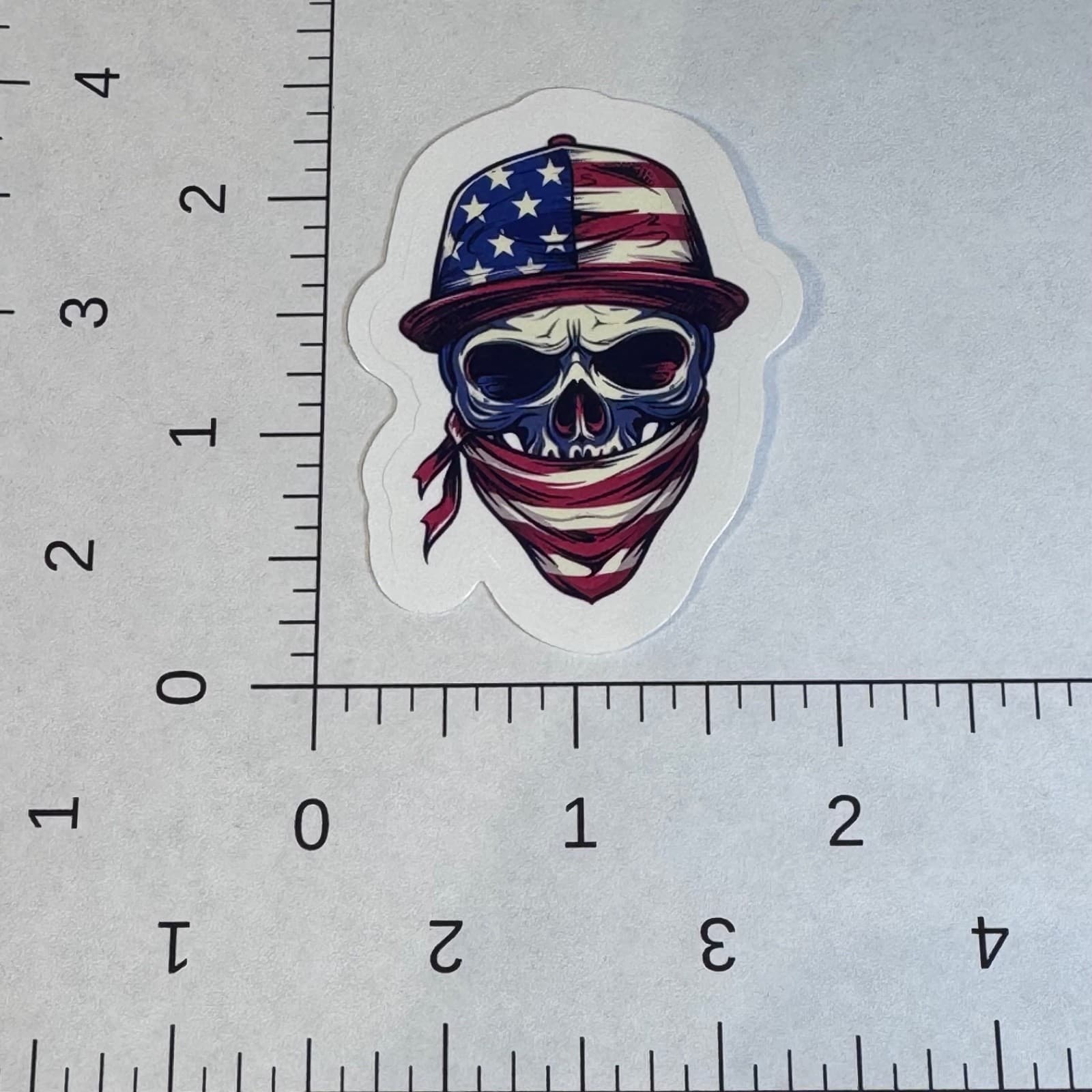 Patriotic skull USA flag sticker for water bottle lunch box locker laptop - Thumbnail 2