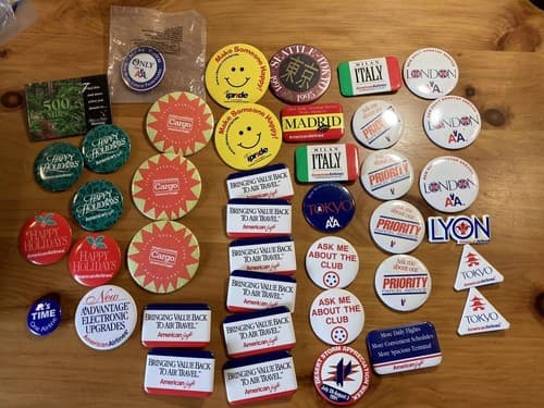 LOT 65+ American Airlines Push Back Pin Lapel Button Tie Tack Sticker Airline
