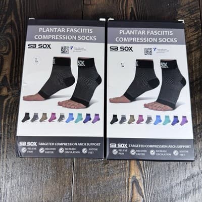 2x Compression Foot Sleeves - Men Women SB SOX Arch Support & Pain Relief Large