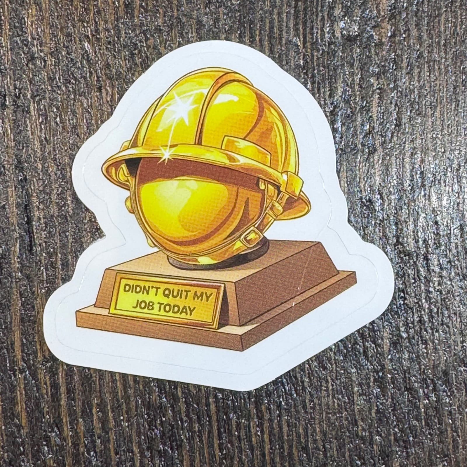 Construction trophy award with hard hat sticker for water bottle laptop