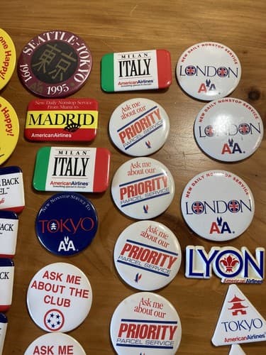 LOT 65+ American Airlines Push Back Pin Lapel Button Tie Tack Sticker Airline - Thumbnail 7