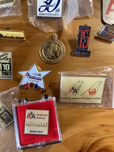 LOT 65+ American Airlines Push Back Pin Lapel Button Tie Tack Sticker Airline - Thumbnail 13