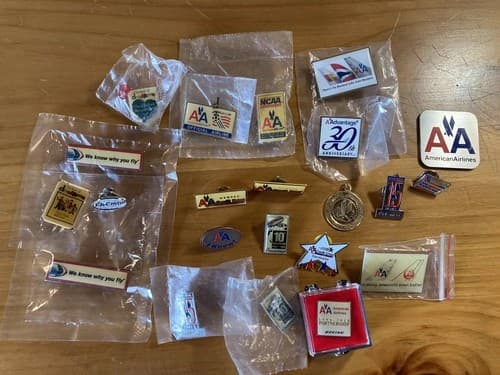 LOT 65+ American Airlines Push Back Pin Lapel Button Tie Tack Sticker Airline - Thumbnail 2