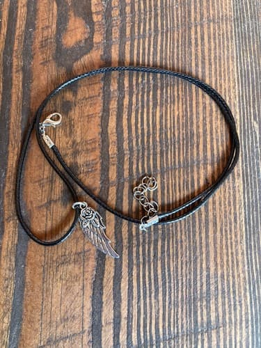 Silver Rose Angel Wing Pendant Necklace Punk Gothic Jewelry Adjustable Chain 12” - Thumbnail 2