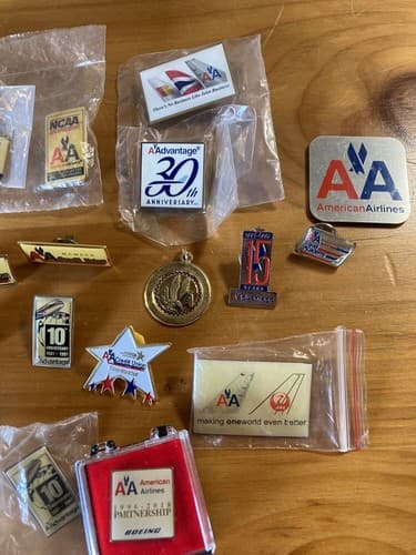LOT 65+ American Airlines Push Back Pin Lapel Button Tie Tack Sticker Airline - Thumbnail 18