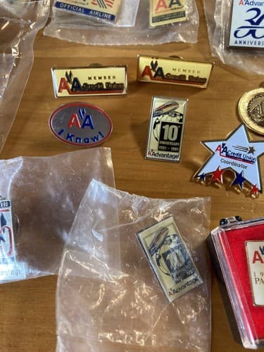 LOT 65+ American Airlines Push Back Pin Lapel Button Tie Tack Sticker Airline - Thumbnail 14