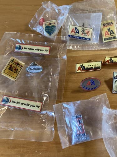 LOT 65+ American Airlines Push Back Pin Lapel Button Tie Tack Sticker Airline - Thumbnail 17