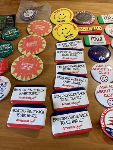 LOT 65+ American Airlines Push Back Pin Lapel Button Tie Tack Sticker Airline - Thumbnail 10