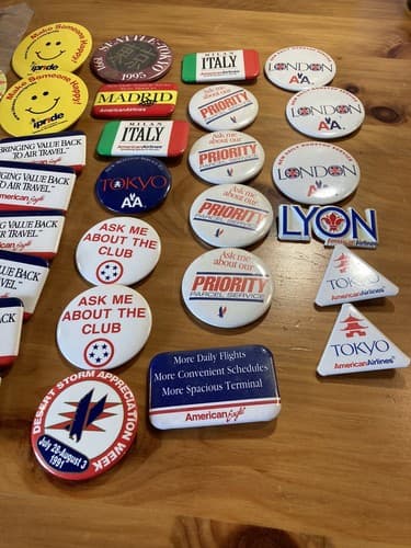 LOT 65+ American Airlines Push Back Pin Lapel Button Tie Tack Sticker Airline - Thumbnail 9