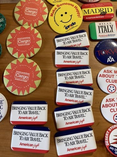 LOT 65+ American Airlines Push Back Pin Lapel Button Tie Tack Sticker Airline - Thumbnail 5