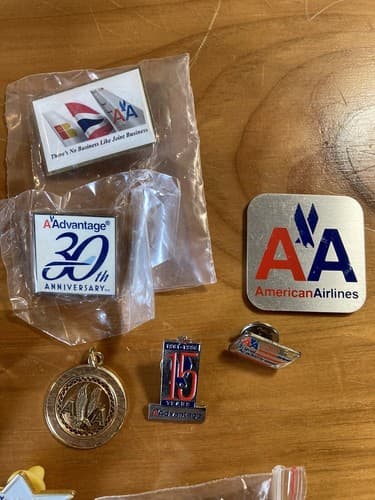 LOT 65+ American Airlines Push Back Pin Lapel Button Tie Tack Sticker Airline - Thumbnail 12