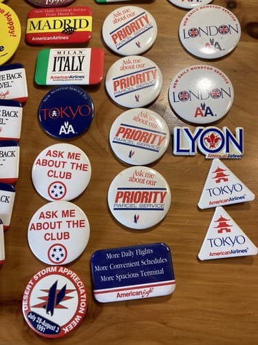 LOT 65+ American Airlines Push Back Pin Lapel Button Tie Tack Sticker Airline - Thumbnail 6