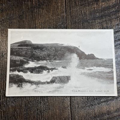VTG Postcard England J Salmon Maughold Head, Ramsey Ocean Lighthouse Waves