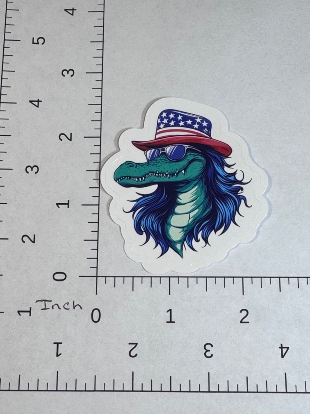 Patriotic sticker USA Flag - Alligator Crocodile with Hat & Sunglasses Decal 2” - Thumbnail 2