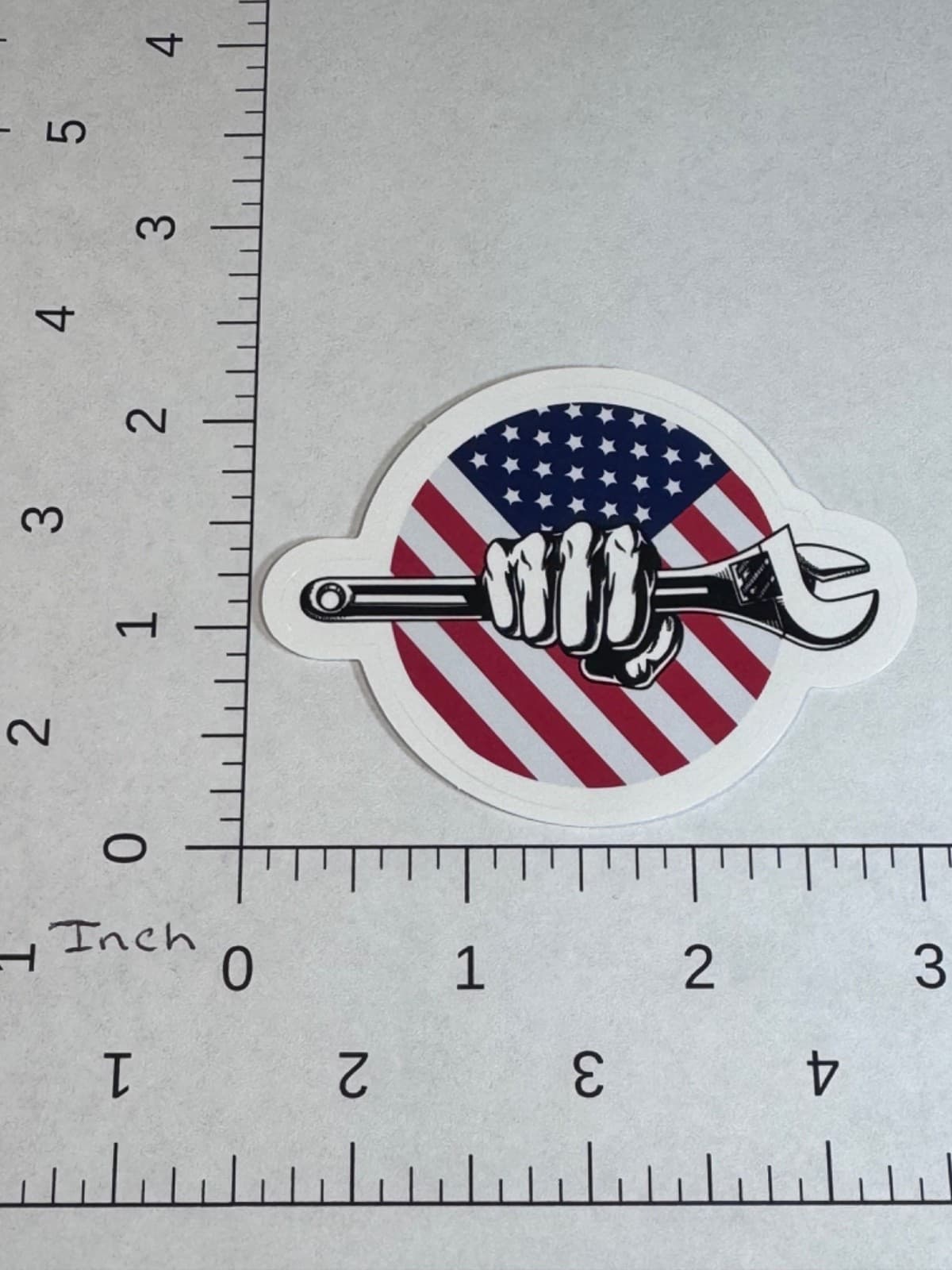 Patriotic sticker - Flag - Hand with Wrench - Decal 2” - Thumbnail 2