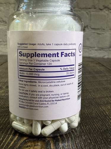 Biotin 10000 Mcg Hair Skin Nails 120 Capsules Vegan Gluten Free Supplement - Thumbnail 2