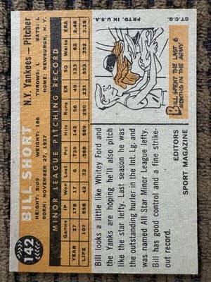 Lot of 6 1959 1960 Topps Baseball Cards Bill Short Rookie Yankees Dodgers - Thumbnail 4