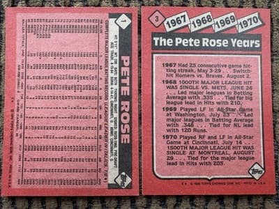 1986 Topps 19 Card Lot Baseball, Record Breaker, Turn Back The Clock, Pete Rose - Thumbnail 11