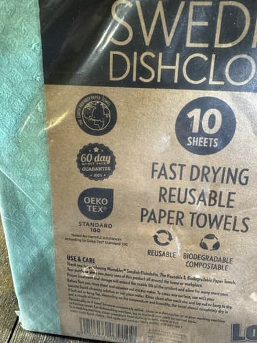 Swedish Dishcloths Biodegradable Reusable Paper Towels 10 Pack Mint Green - Thumbnail 3