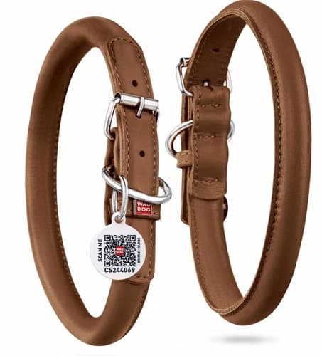 Brown Ultra Soft Rolled Leather Collar for XS Dog Cat 8-10 inch Neck QR ID Tag