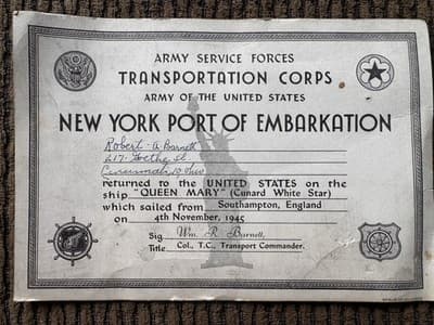 Army Service Forces Transportation Corps NY Port of Embarkation 1945 QUEEN MARY - Thumbnail 2