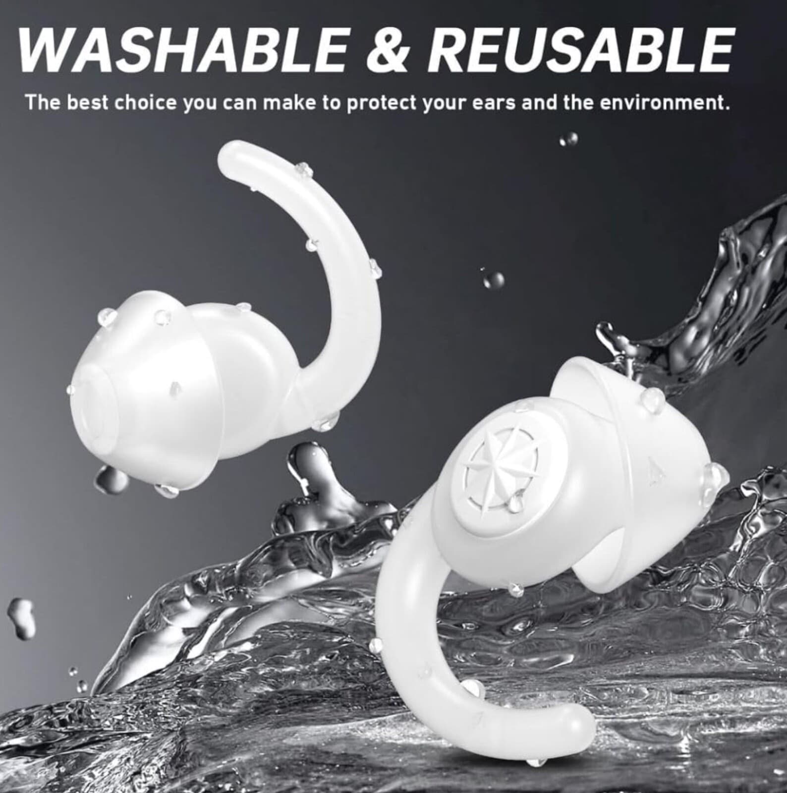White Ear Plugs Washable 33dB Soft Silicone Reusable Sleep Snoring Work Noise - Thumbnail 3