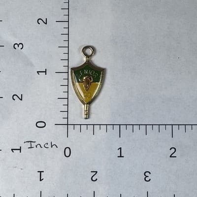 Vintage High School Charm Pendant Senior 1991 Josten's Shield - Green - Yellow - Thumbnail 3