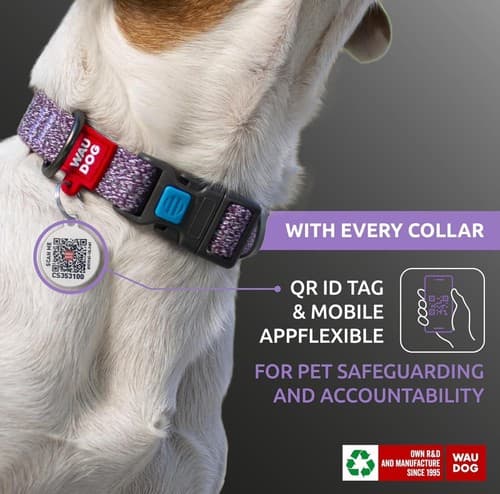 WAUDOG Reflective Cotton Dog Collar Eco Friendly Nylon Collar Small Purple QR ID - Thumbnail 8