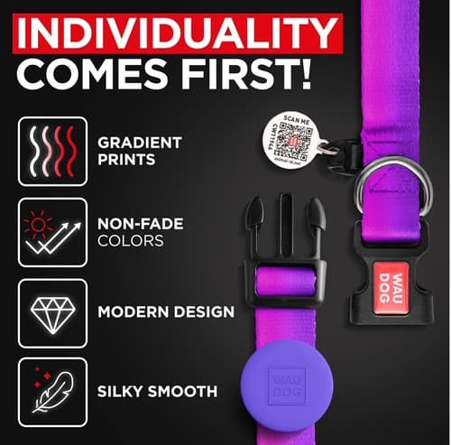 Extra Small Nylon Dog Cat Collar Airtag Holder QR Code Tag Bright Purple Pink - Thumbnail 7