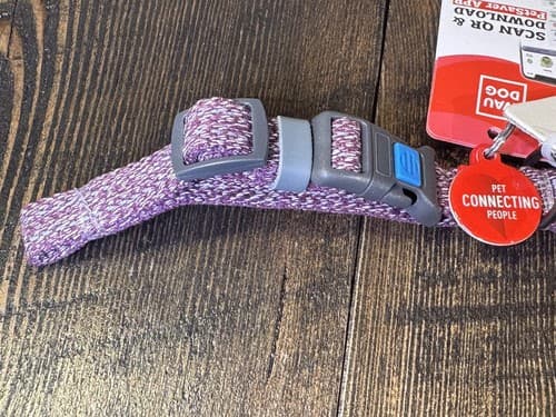 WAUDOG Reflective Cotton Dog Collar Eco Friendly Nylon Collar Small Purple QR ID - Thumbnail 2