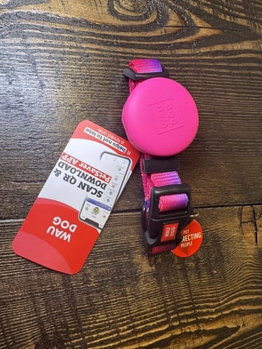 Extra Small Nylon Dog Cat Collar Airtag Holder QR Code Tag Bright Purple Pink - Thumbnail 2