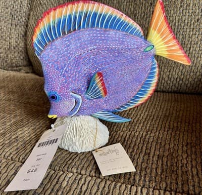 Vintage Nature Crafts Hand Carved And Painted Wood Fish Sculpture “Sailfin Tang”