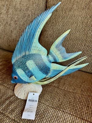 Large Vintage Nature Crafts Hand Carved And Painted Wood Fish Sculpture