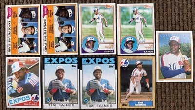 Tim Raines Topps 9 Card Lot - 2 Rookies - 1981-1987 - Montreal Expos