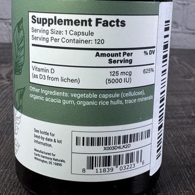 Earth Harmony Vegan Vitamin D3 5000 IU Plant Based Immunity High Potency - Thumbnail 3