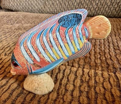 Small Vintage Nature Crafts Hand Carved And Painted Wood Fish Sculpture