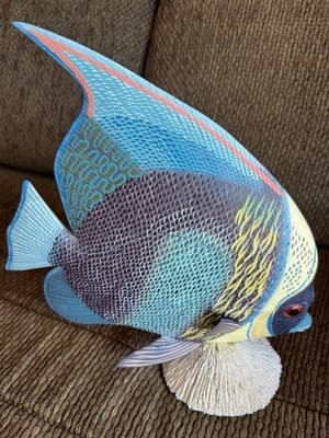 Large Nature Crafts Hand Carved And Painted Wood Fish Sculpture “Fr. Angelfish” - Thumbnail 11