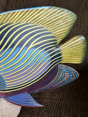Large Nature Crafts Hand Carved & Painted Wood Fish Sculpture, Emperor Angelfish - Thumbnail 4