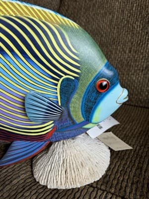 Large Nature Crafts Hand Carved & Painted Wood Fish Sculpture, Emperor Angelfish - Thumbnail 8
