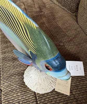 Large Nature Crafts Hand Carved & Painted Wood Fish Sculpture, Emperor Angelfish - Thumbnail 9