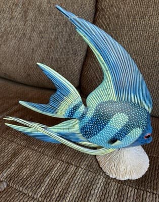 Large Vintage Nature Crafts Hand Carved And Painted Wood Fish Sculpture - Thumbnail 9