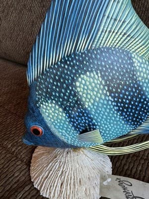 Large Vintage Nature Crafts Hand Carved And Painted Wood Fish Sculpture - Thumbnail 5