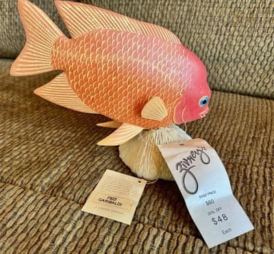 Vintage Nature Crafts Hand Carved And Painted Wood Fish Sculpture “Garibaldi”