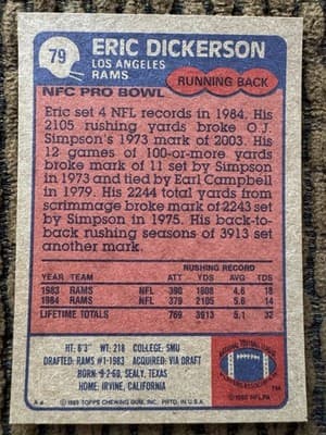 Eric Dickerson Card Lot Of 12 Los Angeles Rams 1984-1985 Topps - Thumbnail 13
