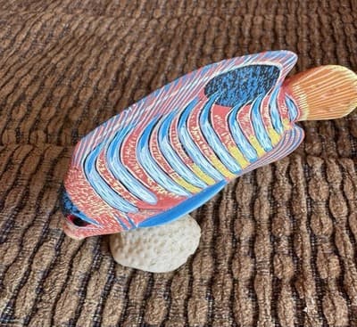 Small Vintage Nature Crafts Hand Carved And Painted Wood Fish Sculpture - Thumbnail 2