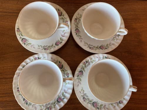 4 VINTAGE CREATIVE FINE CHINA #2345 JAPAN Tea Cups And Saucers Plate Pink Floral - Thumbnail 6