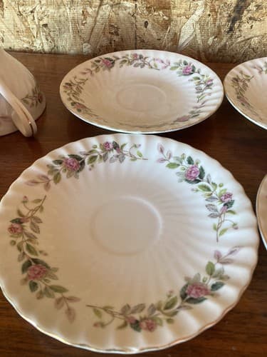 4 VINTAGE CREATIVE FINE CHINA #2345 JAPAN Tea Cups And Saucers Plate Pink Floral - Thumbnail 9