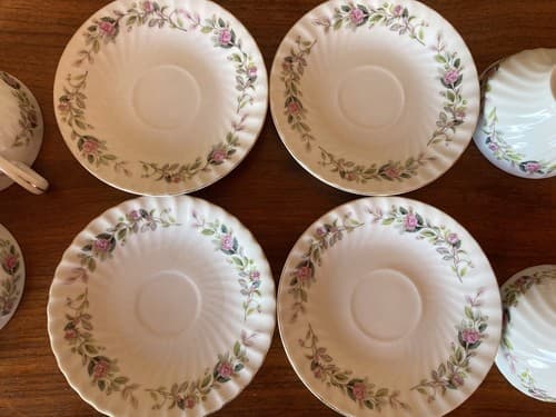 4 VINTAGE CREATIVE FINE CHINA #2345 JAPAN Tea Cups And Saucers Plate Pink Floral - Thumbnail 7
