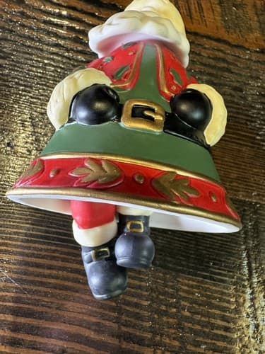Porcelain Bell Ornament Santa Dangling Legs Original Box Christmas Holiday - Thumbnail 4